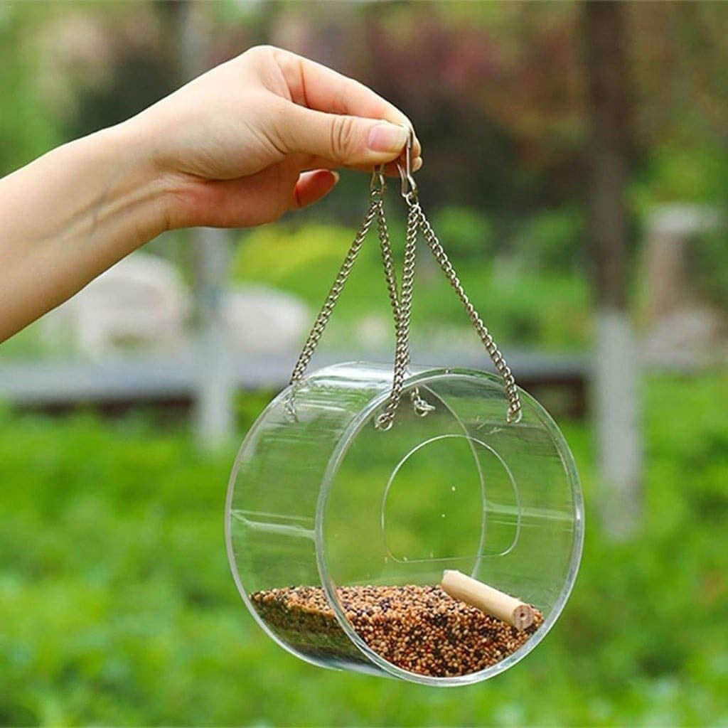 round acrylic bird seed feeder